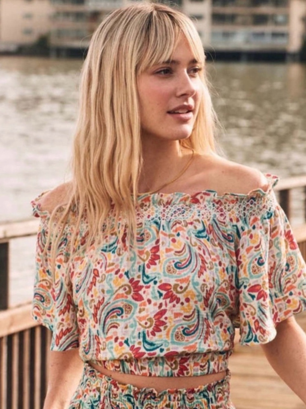 Marine Layer Nora Smocked Top in Multi Paisley